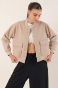 0688 Çift Cepli Bomber Ceket - Bej resmi